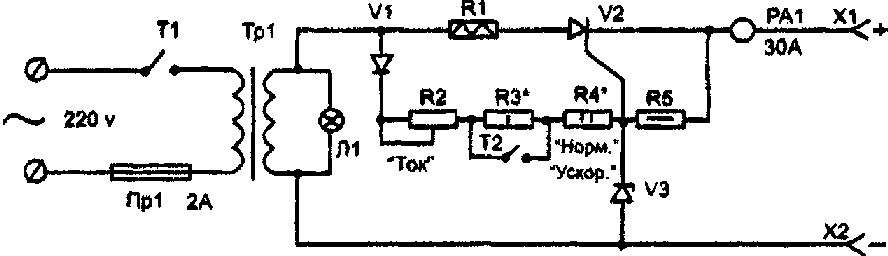 Схема устройства повышенной мощности для зарядки автомобильного аккумулятора